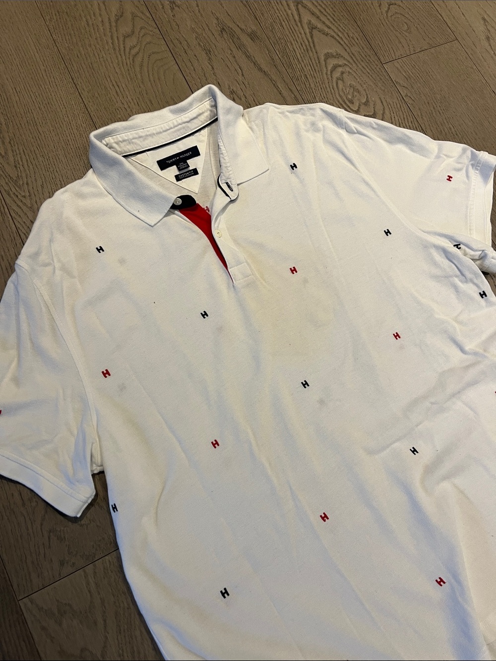 Tommy Hilfiger White Polo with Red and Navy Micro H Embroidery